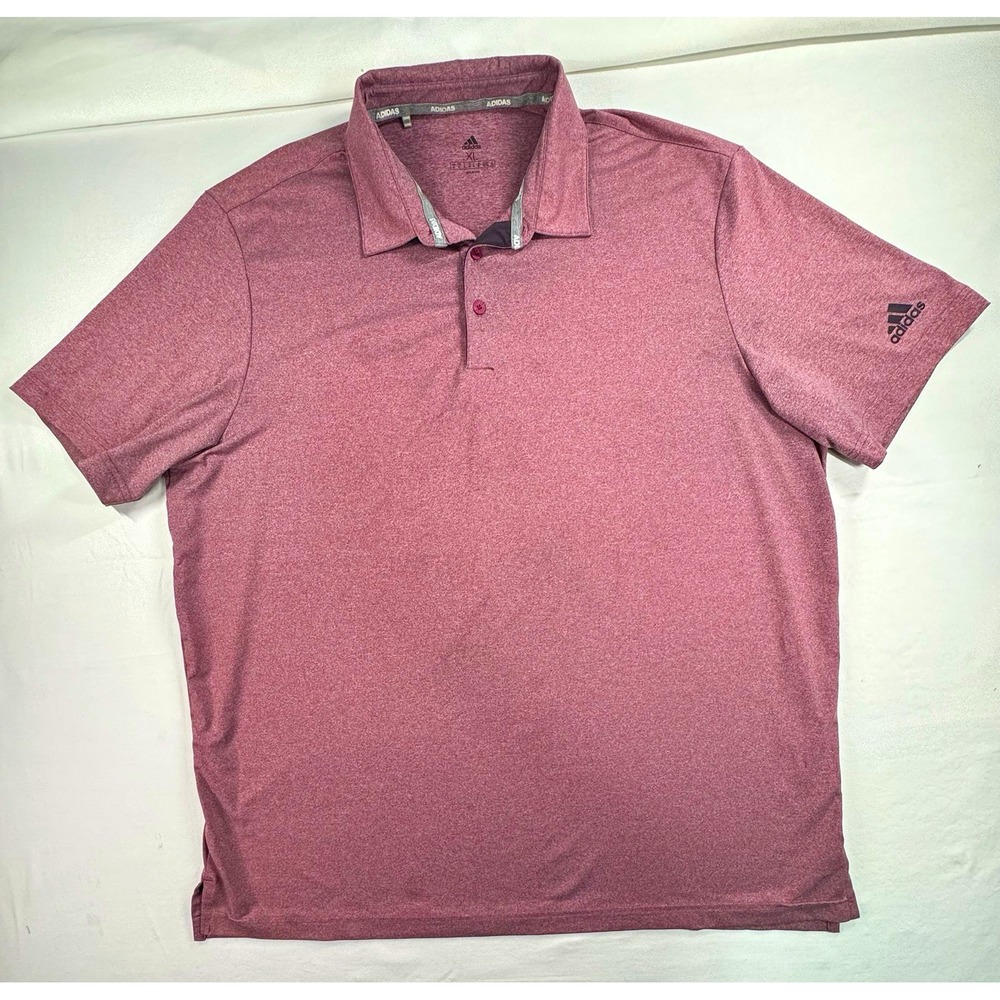 adidas Men's Polo Shirt XL Burgundy Solid Short Sleeve Collared Logo
